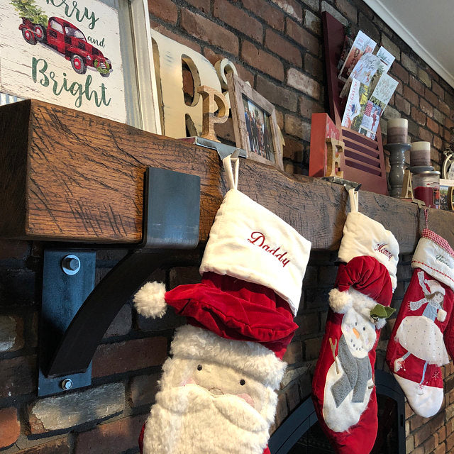 Rustic Christmas Mantel with Metal Brackets